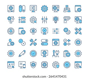 Settings icons. Vector line icon set. Modern outline design. Blue concept