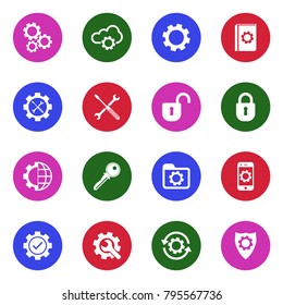 Settings Icons. White Flat Design In Circle. Vector Illustration. 