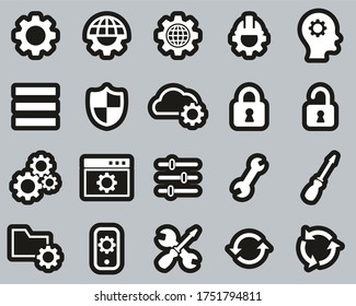 Settings Icons White On Black Sticker Set Big