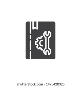 Settings instruction book vector icon. Technical support service filled flat sign for mobile concept and web design. Manual book glyph icon. Symbol, logo illustration. Vector graphics