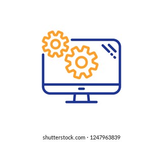 Settings line icon. Cogwheel engineering tool sign. Cog gear symbol. Colorful outline concept. Blue and orange thin line color Settings icon. Vector