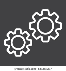 Settings line icon, cogwheels and website button, vector graphics, a linear pattern on a black background, eps 10.