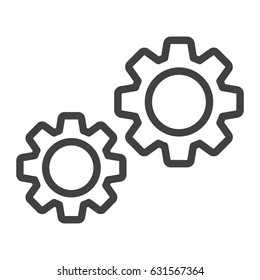 Settings line icon, cogwheels and website button, vector graphics, a linear pattern on a white background, eps 10.