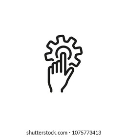 Settings line icon. Gear, cogwheel, finger. Digital technology concept. Can be used for topics like electronics, configuration, engineering