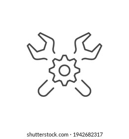 Icono de línea de configuración o concepto mecánico aislado en blanco