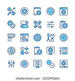 Settings line icons. Blue color. Vector line icons set