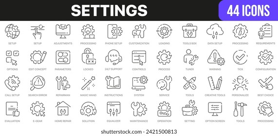 Settings line icons collection. UI icon set in a flat design. Excellent signed icon collection. Thin outline icons pack. Vector illustration EPS10