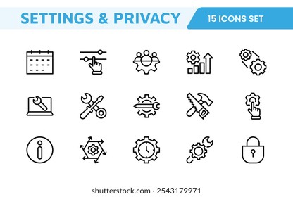 Settings and Maintenance Icon Set. Sleek and functional icons for user interfaces, perfect for enhancing apps and websites with intuitive navigation for settings, updates, and maintenance.