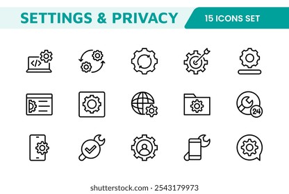 Settings and Maintenance Icon Set. Sleek and functional icons for user interfaces, perfect for enhancing apps and websites with intuitive navigation for settings, updates, and maintenance.