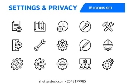 Settings and Maintenance Icon Set. Sleek and functional icons for user interfaces, perfect for enhancing apps and websites with intuitive navigation for settings, updates, and maintenance.