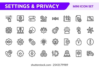 Settings and Maintenance Icon Set. Sleek and functional icons for user interfaces, perfect for enhancing apps and websites with intuitive navigation for settings, updates, and maintenance.