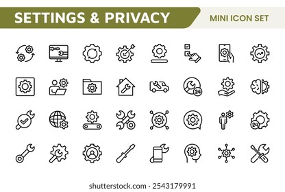 Settings and Maintenance Icon Set. Sleek and functional icons for user interfaces, perfect for enhancing apps and websites with intuitive navigation for settings, updates, and maintenance.