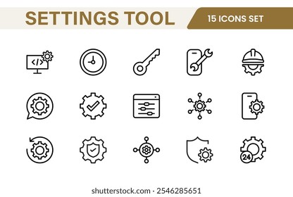 Settings and Maintenance Icon Set. Sleek and functional icons for user interfaces, perfect for enhancing apps and websites with intuitive navigation for settings, updates, and maintenance.