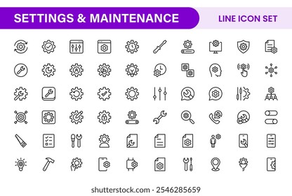 Settings and Maintenance Icon Set. Sleek and functional icons for user interfaces, perfect for enhancing apps and websites with intuitive navigation for settings, updates, and maintenance.