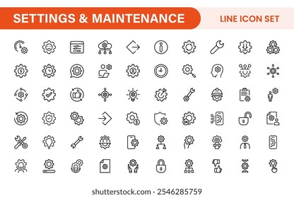 Settings and Maintenance Icon Set. Sleek and functional icons for user interfaces, perfect for enhancing apps and websites with intuitive navigation for settings, updates, and maintenance.