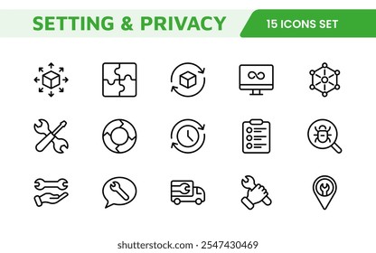 Settings and Maintenance Icon Set. Sleek and functional icons for user interfaces, perfect for enhancing apps and websites with intuitive navigation for settings, updates, and maintenance.