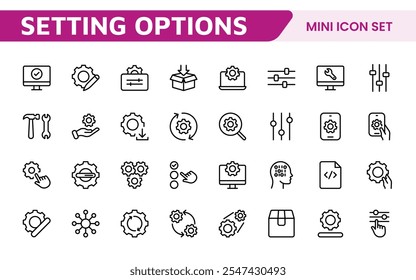 Settings and Maintenance Icon Set. Sleek and functional icons for user interfaces, perfect for enhancing apps and websites with intuitive navigation for settings, updates, and maintenance.