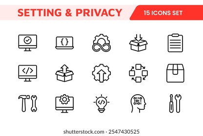 Settings and Maintenance Icon Set. Sleek and functional icons for user interfaces, perfect for enhancing apps and websites with intuitive navigation for settings, updates, and maintenance.