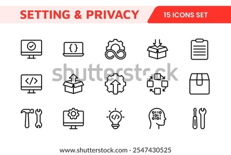 Settings and Maintenance Icon Set. Sleek and functional icons for user interfaces, perfect for enhancing apps and websites with intuitive navigation for settings, updates, and maintenance.
