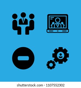 settings, meeting, laptop and no entry icons vector in sample icon set for web and graphic design