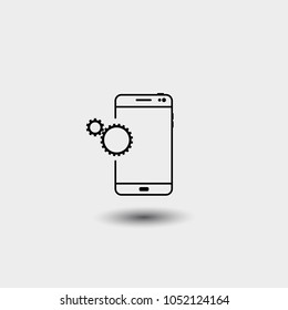 Settings, mobile smartphone icon with gear settings, vector illustration. Flat design on a white background