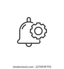 Icono de la línea de timbre de notificación de configuración. signo de estilo lineal para concepto móvil y diseño web. Icono del vector de contorno de la campana y el engranaje. Símbolo, ilustración del logotipo. Gráficos vectoriales
