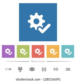 Settings ok flat white icons in square backgrounds. 6 bonus icons included.