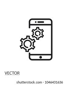 Settings on smartphone screen icon - cellphone gear software update, downloading symbol - vector illustration