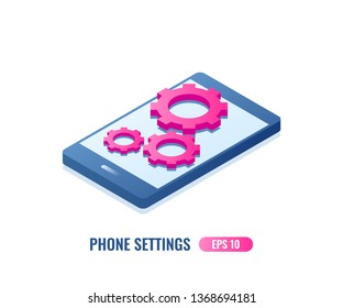 Settings on smartphone screen. Mobile settings menu. Vector Illustration.