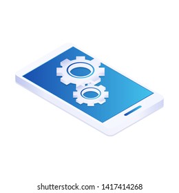 Settings on smartphone screen. Mobile settings menu. Vector isometric 3d Illustration.