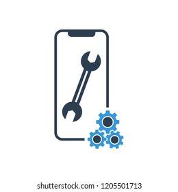 Settings on smartphone screen. Phone fix repair icon logo vector