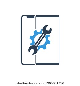 Settings on smartphone screen. Phone fix repair icon logo vector