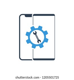 Settings on smartphone screen. Phone fix repair icon logo vector