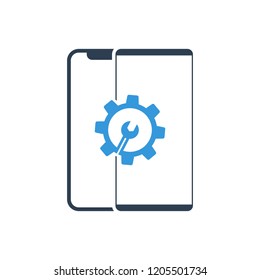 Settings on smartphone screen. Phone fix repair icon logo vector