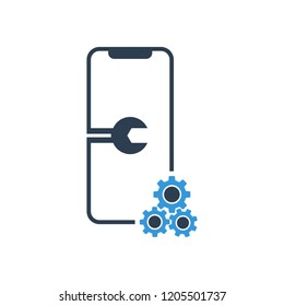 Settings on smartphone screen. Phone fix repair icon logo vector