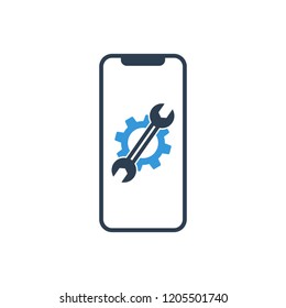 Settings on smartphone screen. Phone fix repair icon logo vector