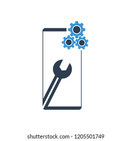 Settings on smartphone screen. Phone fix repair icon logo vector