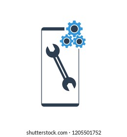 Settings on smartphone screen. Phone fix repair icon logo vector