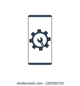 Settings on smartphone screen. Phone fix repair icon logo vector