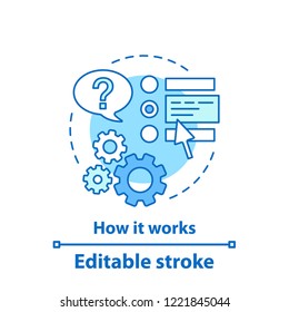 Settings and options concept icon. Technical support idea thin line illustration. FAQ. Customer service. Vector isolated outline drawing. Editable stroke