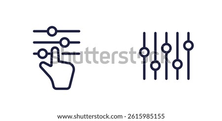 Settings or options line icons with slider bar and hand