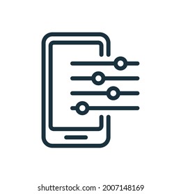 Preferencias y opciones del icono de línea de teléfono móvil. Icono de servicio de reparación de smartphone, mantenimiento. Panel de control y configuración de dispositivo electrónico. Trazo editable. Ilustración vectorial.