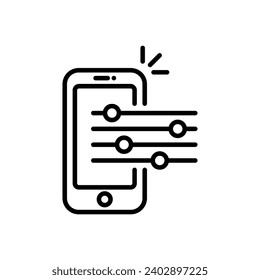 Preferencias y opciones del icono de línea de teléfono móvil. Icono de servicio de reparación de smartphone, mantenimiento. Panel de control y configuración de dispositivo electrónico. Trazo editable. Ilustración vectorial.