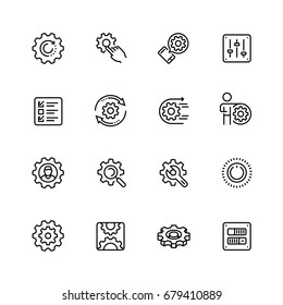 Settings or options related vector icon set in thin line style with editable stroke