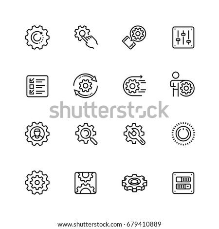 Settings or options related vector icon set in thin line style with editable stroke