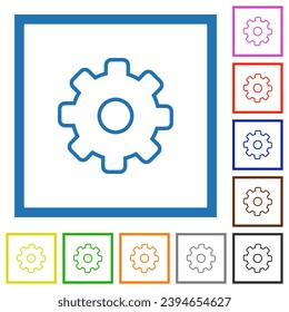 Settings outline flat color icons in square frames on white background