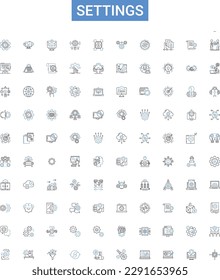 Settings outline icons collection. Options, Configuration, Parameters, Preference, Customize, Adjustment, Regulate vector illustration set. Tune, Adjust, Alter line signs