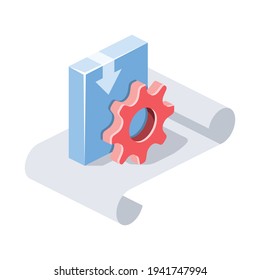 Settings package download, abstraction gear settings. Vector 3d symbol, isometric, color web icons, new flat style. Creative design idea, concept for infographics.