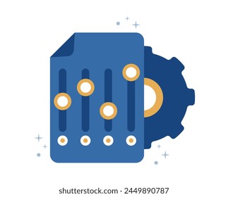 Settings panel and gear mechanism. Settings with parameters. Modern vector illustration