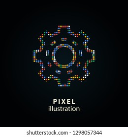 Settings - pixel icon. Vector Illustration. Design logo element. Isolated on black background.